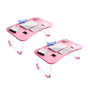 Buy SOGA 2X Pink Portable Bed Table Adjustable Folding Mini Desk Notebook Stand Card Slot Holder with Cup-Holder Home Decor Online - Desks & Computer Tables - 1 - AU Depot Free Shipping