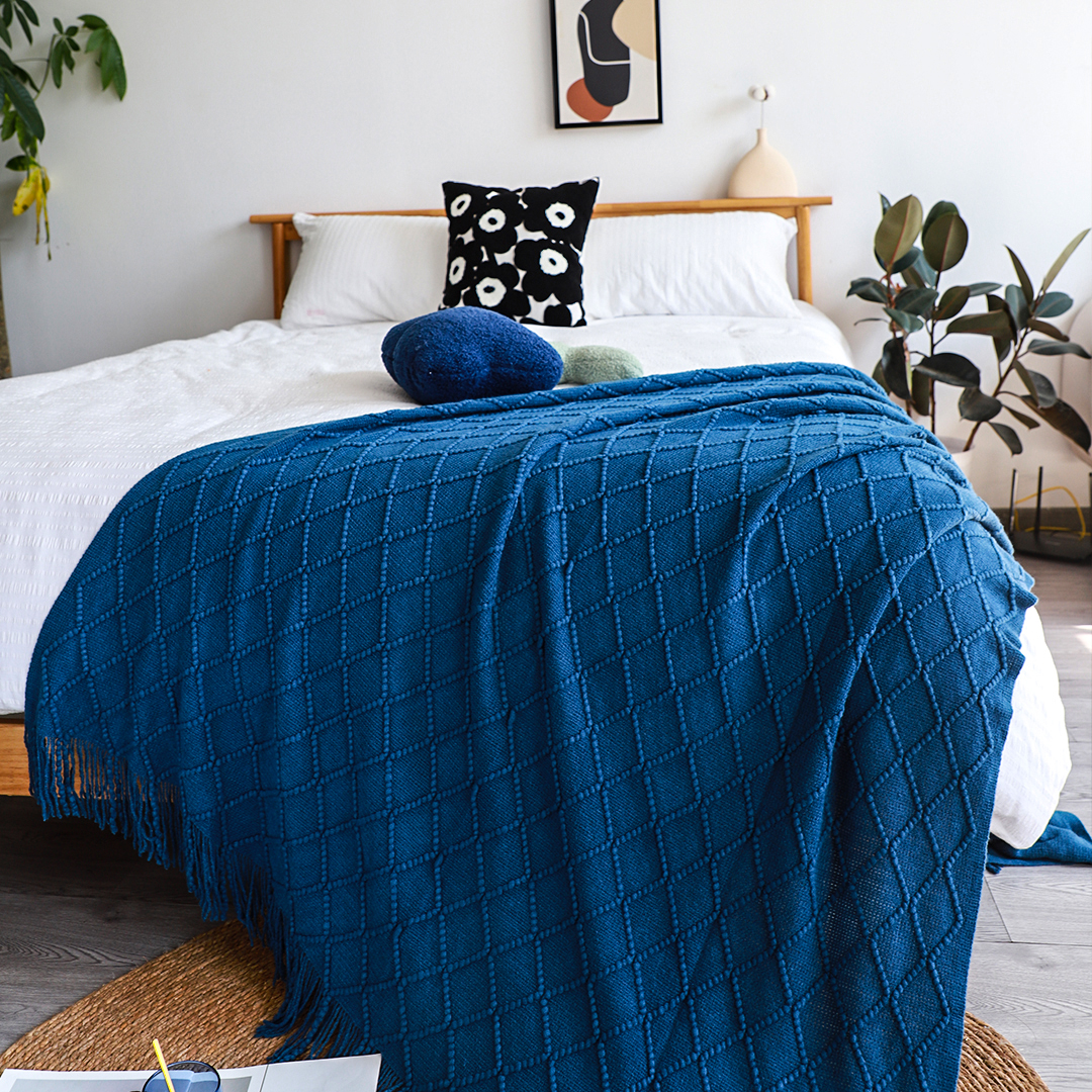 SOGA 2X Royal Blue Diamond Pattern Knitted Throw Blanket Warm Cozy Woven Cover Couch Bed Sofa Home Decor with Tassels - Blanket902X2 - Home - 3 - AU DEPOT SOGA Buy SOGA 2X Royal Blue Diamond Pattern Knitted Throw Blanket Warm Cozy Woven Cover Couch Bed Sofa Home Decor with Tassels Online - Home - 3 - AU Depot Free Shipping