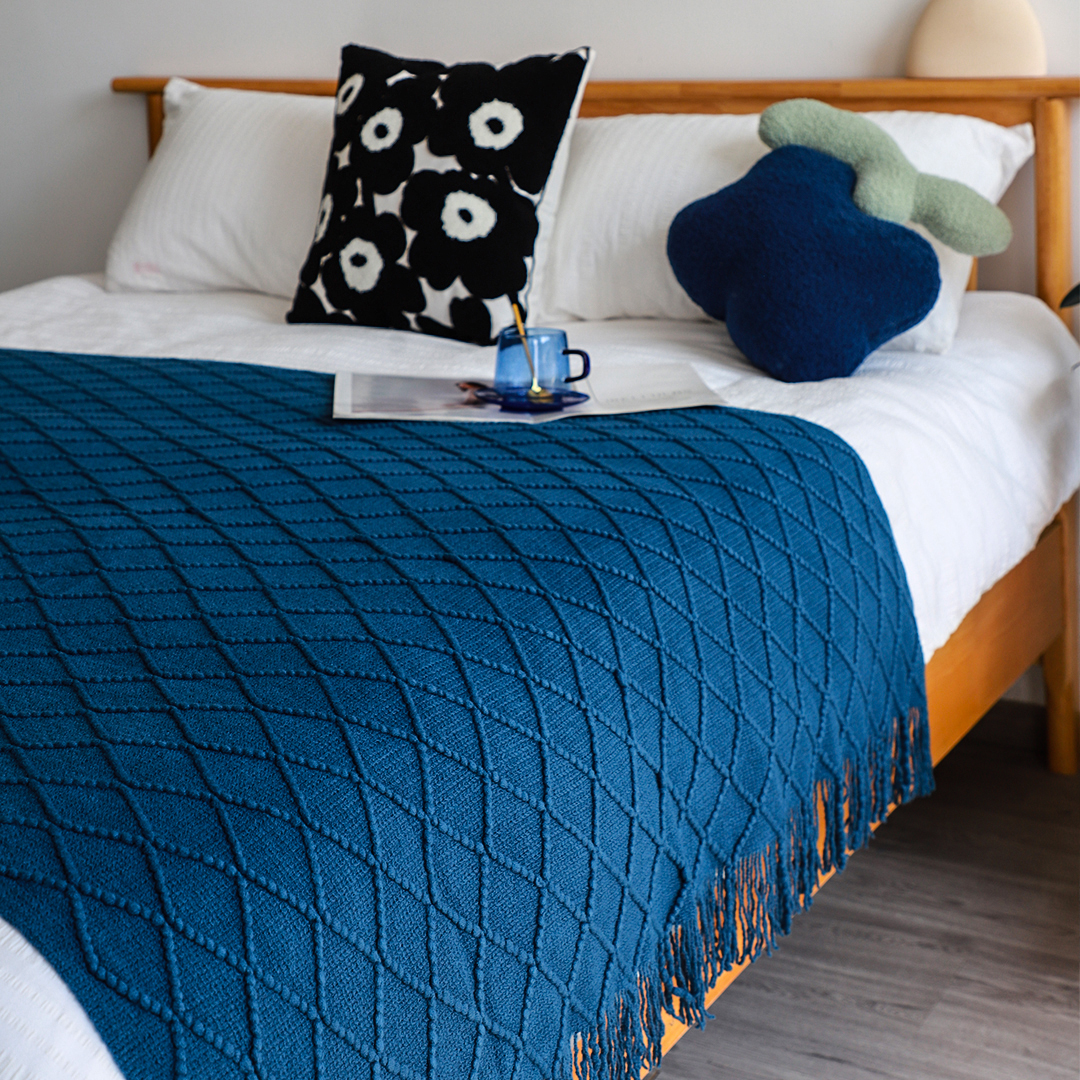 SOGA 2X Royal Blue Diamond Pattern Knitted Throw Blanket Warm Cozy Woven Cover Couch Bed Sofa Home Decor with Tassels - Blanket902X2 - Home - 5 - AU DEPOT SOGA Buy SOGA 2X Royal Blue Diamond Pattern Knitted Throw Blanket Warm Cozy Woven Cover Couch Bed Sofa Home Decor with Tassels Online - Home - 5 - AU Depot Free Shipping