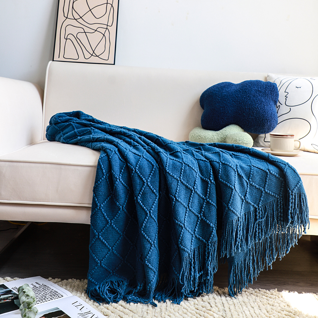 SOGA 2X Royal Blue Diamond Pattern Knitted Throw Blanket Warm Cozy Woven Cover Couch Bed Sofa Home Decor with Tassels - Blanket902X2 - Home - 7 - AU DEPOT SOGA Buy SOGA 2X Royal Blue Diamond Pattern Knitted Throw Blanket Warm Cozy Woven Cover Couch Bed Sofa Home Decor with Tassels Online - Home - 7 - AU Depot Free Shipping