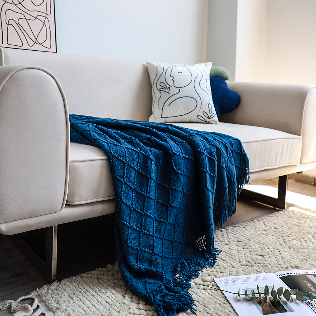 SOGA 2X Royal Blue Diamond Pattern Knitted Throw Blanket Warm Cozy Woven Cover Couch Bed Sofa Home Decor with Tassels - Blanket902X2 - Home - 8 - AU DEPOT SOGA Buy SOGA 2X Royal Blue Diamond Pattern Knitted Throw Blanket Warm Cozy Woven Cover Couch Bed Sofa Home Decor with Tassels Online - Home - 8 - AU Depot Free Shipping