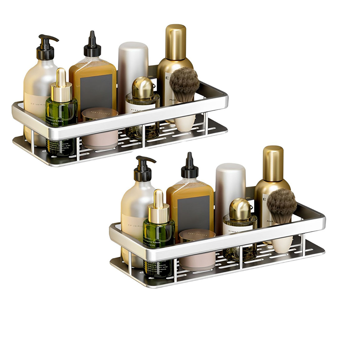 SOGA 2X Silver Wall-Mounted Rectangular Bathroom Storage Organiser Space Saving Adhesive Shelf Rack - Bathroom Storage - TAN1005X2 1 SOGA 2X Silver Wall-Mounted Rectangular Bathroom Storage Organiser Space Saving Adhesive Shelf Rack - AU DEPOT Buy SOGA 2X Silver Wall-Mounted Rectangular Bathroom Storage Organiser Space Saving Adhesive Shelf Rack Online - Home - 1 - AU Depot Free Shipping