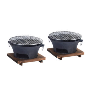 Buy SOGA 2X Small Cast Iron Round Stove Charcoal Table Net Grill Japanese Style BBQ Picnic Camping with Wooden Board Online - home & living > outdoor living > barbecues > barbecues > freestanding - 1 - AU Depot Free Shipping