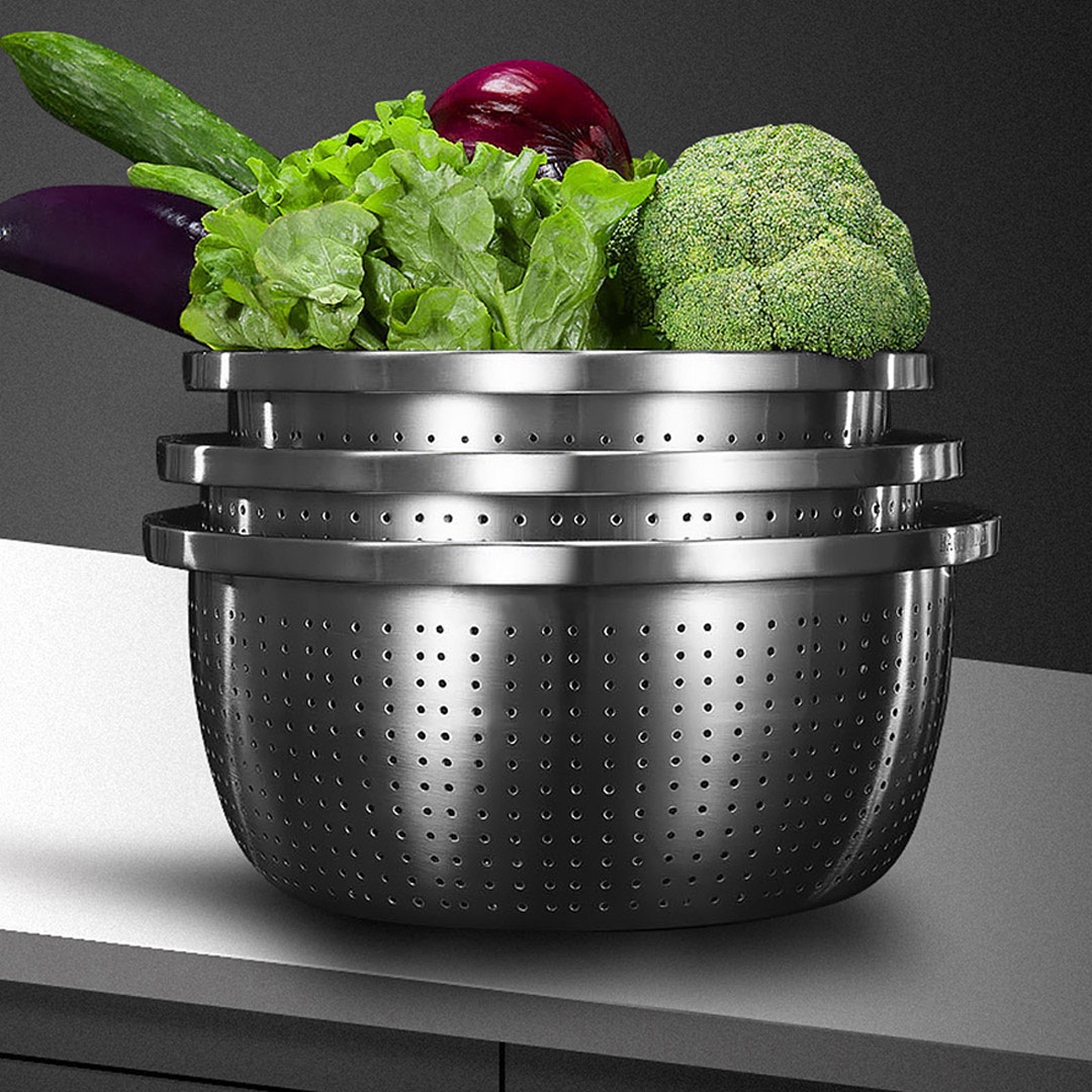 SOGA 2X Stainless Steel Nesting Basin Colander Perforated Kitchen Sink Washing Bowl Metal Basket Strainer Set of 3 - Bowl609X2 - Home & Living - 4 - AU DEPOT SOGA Buy SOGA 2X Stainless Steel Nesting Basin Colander Perforated Kitchen Sink Washing Bowl Metal Basket Strainer Set of 3 Online - Home & Living - 4 - AU Depot Free Shipping