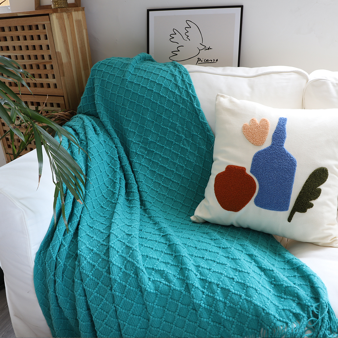 SOGA 2X Teal Diamond Pattern Knitted Throw Blanket Warm Cozy Woven Cover Couch Bed Sofa Home Decor with Tassels - Blanket923X2 - Home - 3 - AU DEPOT SOGA Buy SOGA 2X Teal Diamond Pattern Knitted Throw Blanket Warm Cozy Woven Cover Couch Bed Sofa Home Decor with Tassels Online - Home - 3 - AU Depot Free Shipping