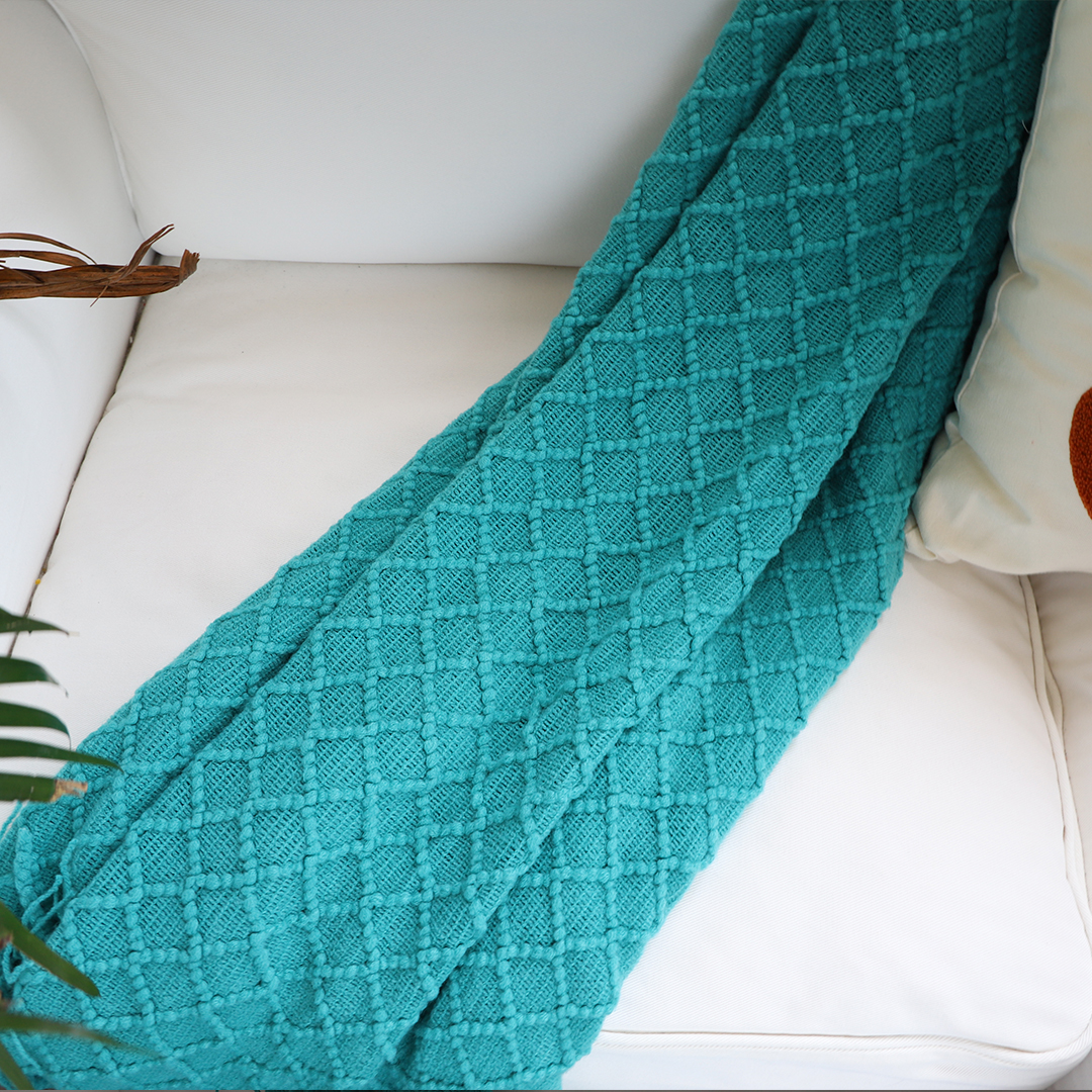 SOGA 2X Teal Diamond Pattern Knitted Throw Blanket Warm Cozy Woven Cover Couch Bed Sofa Home Decor with Tassels - Blanket923X2 - Home - 7 - AU DEPOT SOGA Buy SOGA 2X Teal Diamond Pattern Knitted Throw Blanket Warm Cozy Woven Cover Couch Bed Sofa Home Decor with Tassels Online - Home - 7 - AU Depot Free Shipping