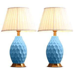 Buy SOGA 2X Textured Ceramic Oval Table Lamp with Gold Metal Base Blue Online - Home & Living - 1 - AU Depot Free Shipping