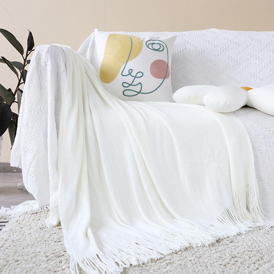 SOGA 2X White Acrylic Knitted Throw Blanket Solid Fringed Warm Cozy Woven Cover Couch Bed Sofa Home Decor - Blanket912X2 - Home - 2 - AU DEPOT SOGA Buy SOGA 2X White Acrylic Knitted Throw Blanket Solid Fringed Warm Cozy Woven Cover Couch Bed Sofa Home Decor Online - Home - 2 - AU Depot Free Shipping