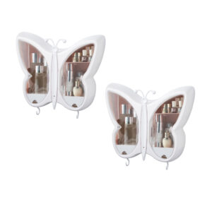 Buy SOGA 2X White Butterfly Shape Wall-Mounted Makeup Organiser Dustproof Waterproof Bathroom Storage Box Home Decor Online - Home - 1 - AU Depot Free Shipping