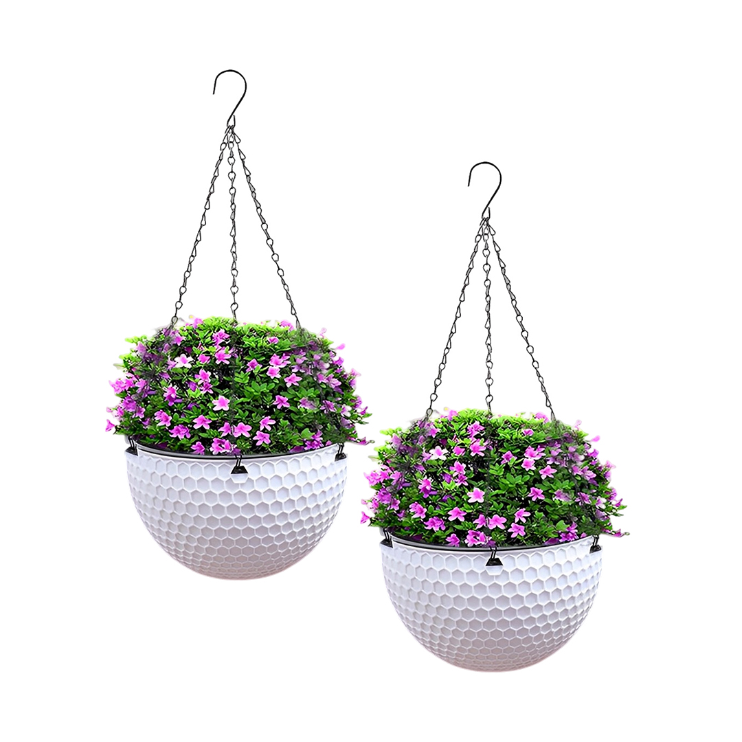 SOGA 2X White Small Hanging Resin Flower Pot Self Watering Basket Planter Outdoor Garden Decor - - HangPot11WHTX2 1 SOGA 2X White Small Hanging Resin Flower Pot Self Watering Basket Planter Outdoor Garden Decor - AU DEPOT Buy SOGA 2X White Small Hanging Resin Flower Pot Self Watering Basket Planter Outdoor Garden Decor Online - Home & Living - 1 - AU Depot Free Shipping