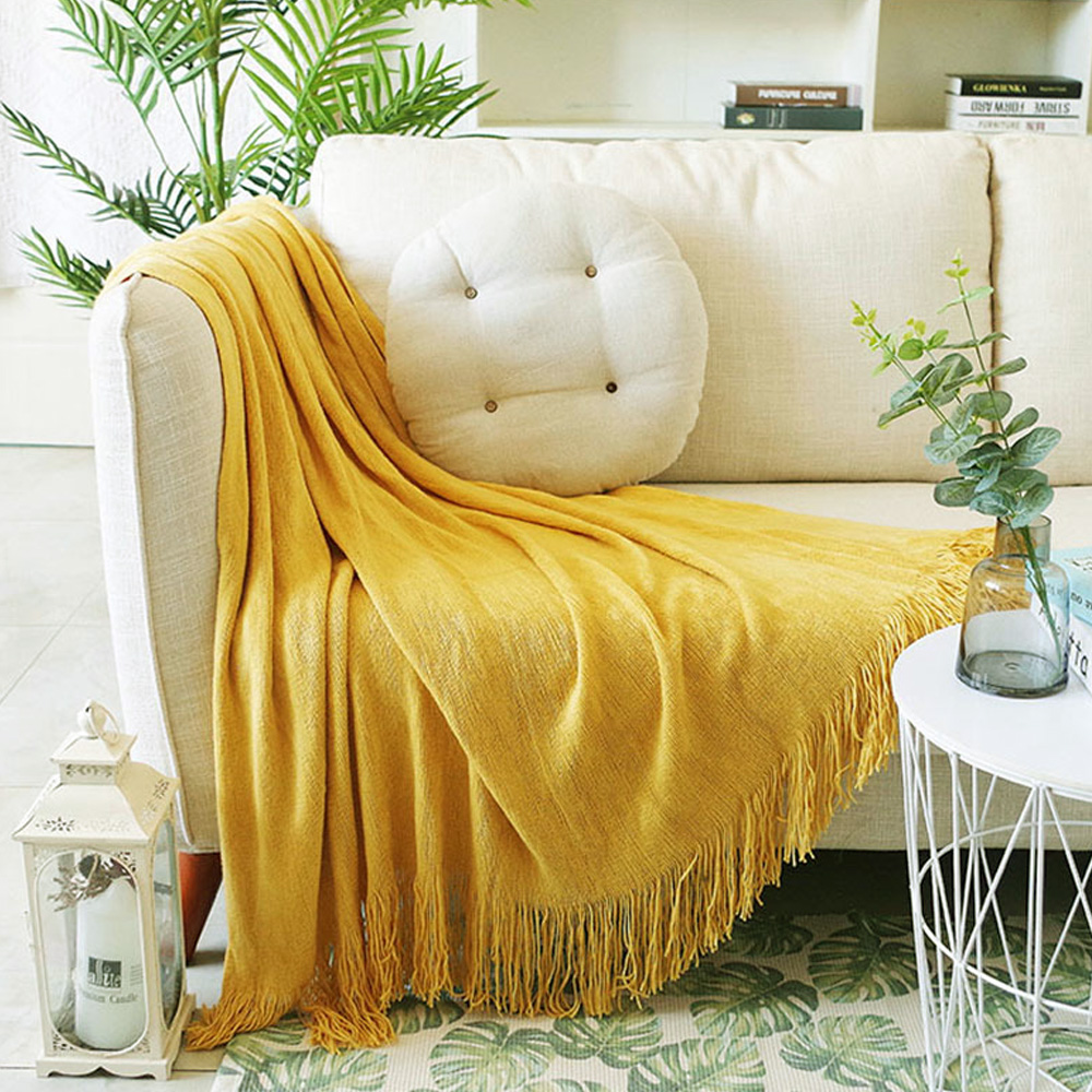 SOGA 2X Yellow Acrylic Knitted Throw Blanket Solid Fringed Warm Cozy Woven Cover Couch Bed Sofa Home Decor - Blanket916X2 - Home - 4 - AU DEPOT SOGA Buy SOGA 2X Yellow Acrylic Knitted Throw Blanket Solid Fringed Warm Cozy Woven Cover Couch Bed Sofa Home Decor Online - Home - 4 - AU Depot Free Shipping