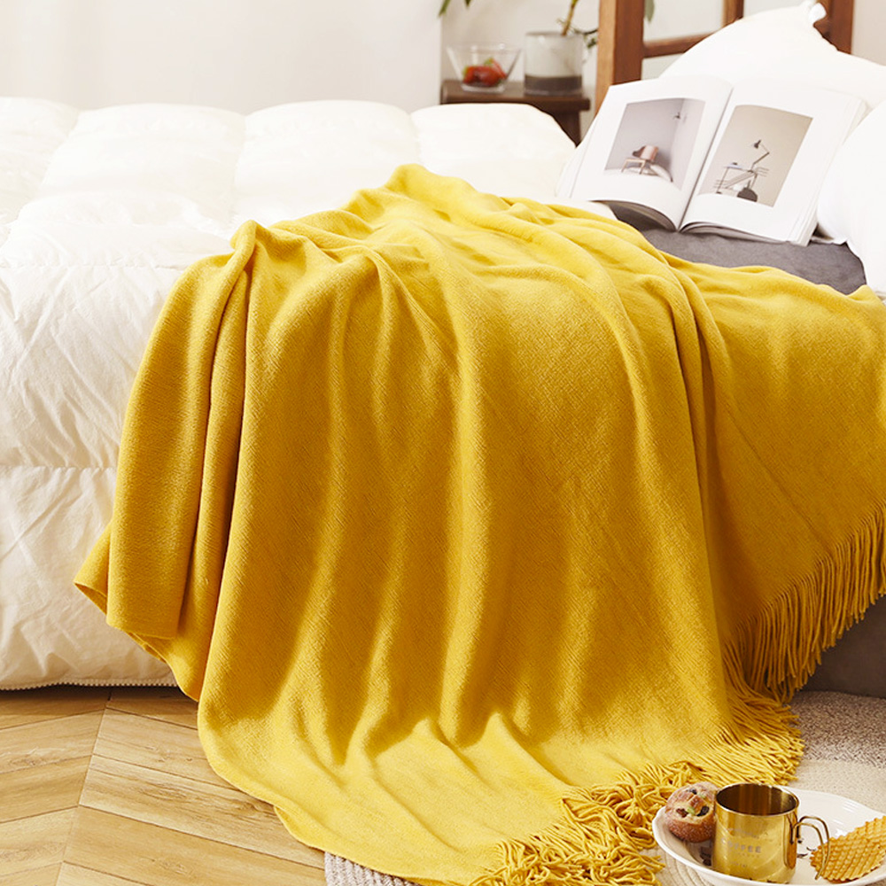 SOGA 2X Yellow Acrylic Knitted Throw Blanket Solid Fringed Warm Cozy Woven Cover Couch Bed Sofa Home Decor - Blanket916X2 - Home - 5 - AU DEPOT SOGA Buy SOGA 2X Yellow Acrylic Knitted Throw Blanket Solid Fringed Warm Cozy Woven Cover Couch Bed Sofa Home Decor Online - Home - 5 - AU Depot Free Shipping