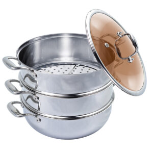 SOGA 3 Tier 30cm Heavy Duty Stainless Steel Food Steamer Vegetable Pot Stackable Pan Insert with Glass Lid SteamerTRISTQ30 AU Depot Free Shipping SOGA 3 Tier 30cm Heavy Duty Stainless Steel Food Steamer Vegetable Pot Stackable Pan Insert with Glass Lid - AU DEPOT