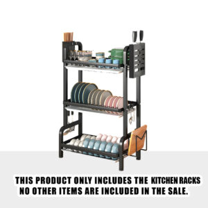 Buy SOGA 3 Tier 62cm Steel Black Kitchen Countertop Drying Rack Dish Plate Cutlery Cutting Board Holder Dish Drainer Kitchen Organiser Online - Garden, Tools & Hardware - 2 - AU Depot Free Shipping