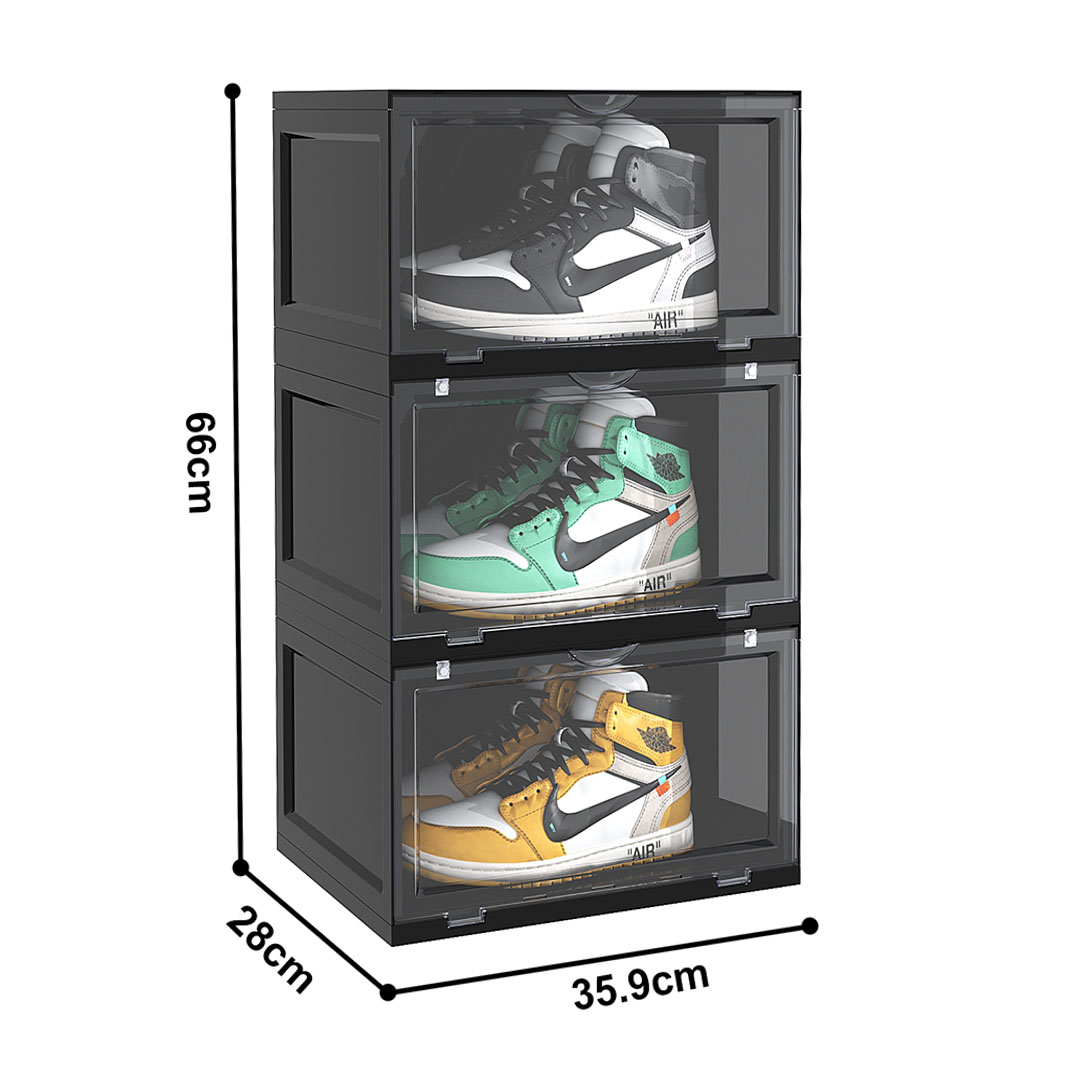 SOGA 3 Tier Black Portable Shoe Organiser Sneaker Footwear Folding Plastic Bin Stackable Storage Box with Magnet Doors - ShoeA8003BLK - Furniture - 4 - AU DEPOT SOGA Buy SOGA 3 Tier Black Portable Shoe Organiser Sneaker Footwear Folding Plastic Bin Stackable Storage Box with Magnet Doors Online - Furniture - 4 - AU Depot Free Shipping