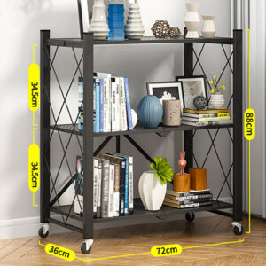 Buy SOGA 3 Tier Steel Black Foldable Kitchen Cart Multi-Functional Shelves Portable Storage Organizer with Wheels Online - Garden, Tools & Hardware - 2 - AU Depot Free Shipping