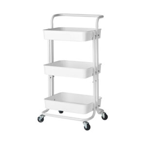 Buy SOGA 3 Tier Steel White Movable Kitchen Cart Multi-Functional Shelves Portable Storage Organizer with Wheels Online - Garden, Tools & Hardware - 1 - AU Depot Free Shipping