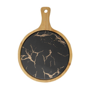 Buy SOGA 30cm Black Circle Wooden Serving Tray Slate Steak Serving Platter Chopping Board Paddle Home Decor Online - Kitchenware - 1 - AU Depot Free Shipping