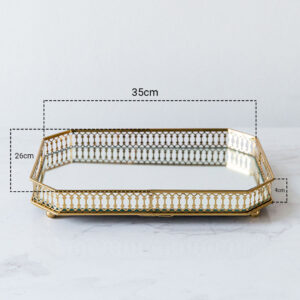 Buy SOGA 35cm Gold Rectangle Ornate Mirror Glass Metal Tray Vanity Makeup Perfume Jewelry Organiser with Handles Online - Home & Living - 2 - AU Depot Free Shipping
