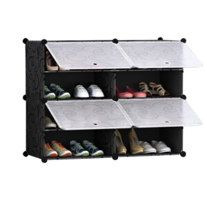 Buy SOGA 4 Tier 2 Column Shoe Rack Organizer Sneaker Footwear Storage Stackable Stand Cabinet Portable Wardrobe with Cover Online - Furniture - 1 - AU Depot Free Shipping