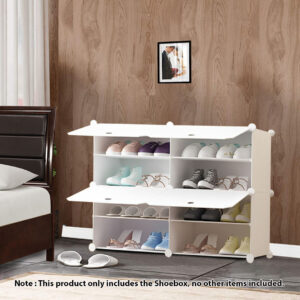 Buy SOGA 4 Tier 2 Column White Shoe Rack Organizer Sneaker Footwear Storage Stackable Stand Cabinet Portable Wardrobe with Cover Online - Furniture - 2 - AU Depot Free Shipping