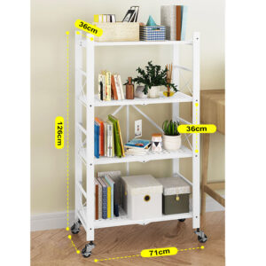 Buy SOGA 4 Tier Steel White Foldable Display Stand Multi-Functional Shelves Portable Storage Organizer with Wheels Online - Garden, Tools & Hardware - 2 - AU Depot Free Shipping