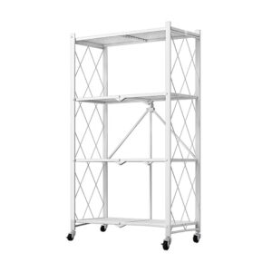 SOGA 4 Tier Steel White Foldable Kitchen Cart Multi Functional Shelves Portable Storage Organizer with Wheels KitchenXY002WHT AU Depot Free Shipping SOGA 4 Tier Steel White Foldable Kitchen Cart Multi-Functional Shelves Portable Storage Organizer with Wheels - AU DEPOT