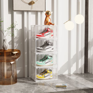 Buy SOGA 4 Tier Transparent Portable Shoe Organiser Sneaker Footwear Folding Plastic Bin Stackable Storage Box with Magnetic Door Online - Furniture - 2 - AU Depot Free Shipping