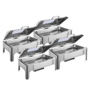 Buy SOGA 4X 9L Rectangular Stainless Steel Soup Warmer Roll Top Chafer Chafing Dish Set with Glass Visual Window Lid Online - Furniture - 1 - AU Depot Free Shipping
