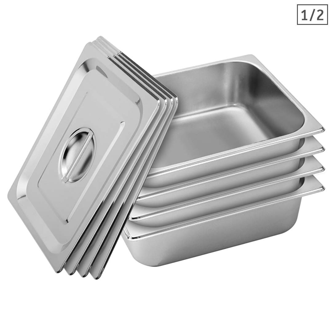 SOGA 4X Gastronorm GN Pan Full Size 1/2 GN Pan 10cm Deep Stainless Steel Tray With Lid - Baking Trays - GP5410wLidX4 1 SOGA 4X Gastronorm GN Pan Full Size 1/2 GN Pan 10cm Deep Stainless Steel Tray With Lid - AU DEPOT Buy SOGA 4X Gastronorm GN Pan Full Size 1/2 GN Pan 10cm Deep Stainless Steel Tray With Lid Online - Home & Living - 1 - AU Depot Free Shipping