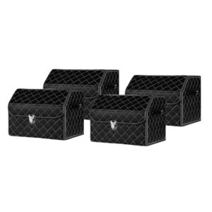 Buy SOGA 4X Leather Car Boot Collapsible Foldable Trunk Cargo Organizer Portable Storage Box Black/White Stitch with Lock Small Online - Garden, Tools & Hardware - 1 - AU Depot Free Shipping