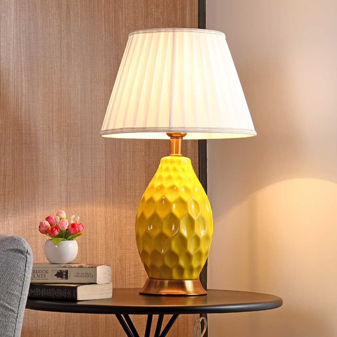 SOGA 4X Textured Ceramic Oval Table Lamp with Gold Metal Base Yellow - TableLamp180YellowX4 - Home & Living - 5 - AU DEPOT SOGA Buy SOGA 4X Textured Ceramic Oval Table Lamp with Gold Metal Base Yellow Online - Home & Living - 5 - AU Depot Free Shipping