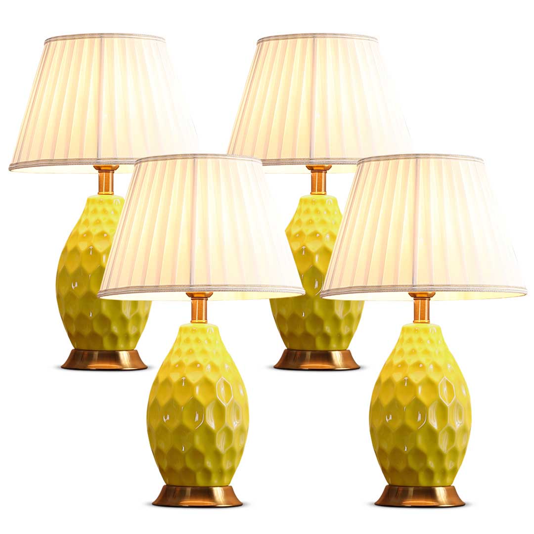 SOGA 4X Textured Ceramic Oval Table Lamp with Gold Metal Base Yellow - Lamps - TableLamp180YellowX4 1 SOGA 4X Textured Ceramic Oval Table Lamp with Gold Metal Base Yellow - AU DEPOT Buy SOGA 4X Textured Ceramic Oval Table Lamp with Gold Metal Base Yellow Online - Home & Living - 1 - AU Depot Free Shipping