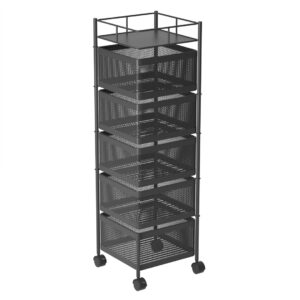 Buy SOGA 5 Tier Steel Square Rotating Kitchen Cart Multi-Functional Shelves Portable Storage Organizer with Wheels Online - Garden, Tools & Hardware - 1 - AU Depot Free Shipping
