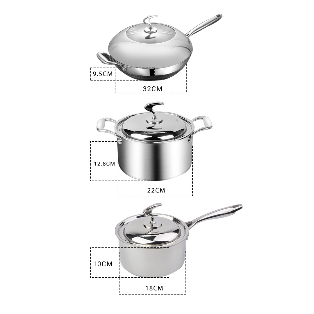 SOGA 6 Piece Cookware Set 18/10 Stainless Steel 3-Ply Frying Pan, Milk, and Soup Pot with Lid - SSPanPotSet - Home & Living - 2 - AU DEPOT SOGA Buy SOGA 6 Piece Cookware Set 18/10 Stainless Steel 3-Ply Frying Pan, Milk, and Soup Pot with Lid Online - Home & Living - 2 - AU Depot Free Shipping