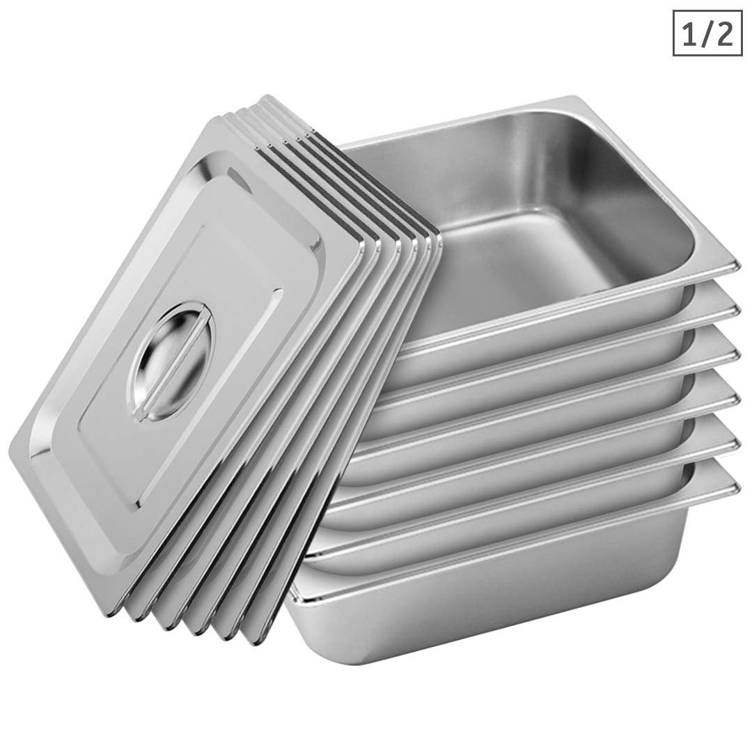 SOGA 6X Gastronorm GN Pan Full Size 1/2 GN Pan 10cm Deep Stainless Steel Tray With Lid - Baking Trays - GP5410wLidX6 1 SOGA 6X Gastronorm GN Pan Full Size 1/2 GN Pan 10cm Deep Stainless Steel Tray With Lid - AU DEPOT Buy SOGA 6X Gastronorm GN Pan Full Size 1/2 GN Pan 10cm Deep Stainless Steel Tray With Lid Online - Home & Living - 1 - AU Depot Free Shipping
