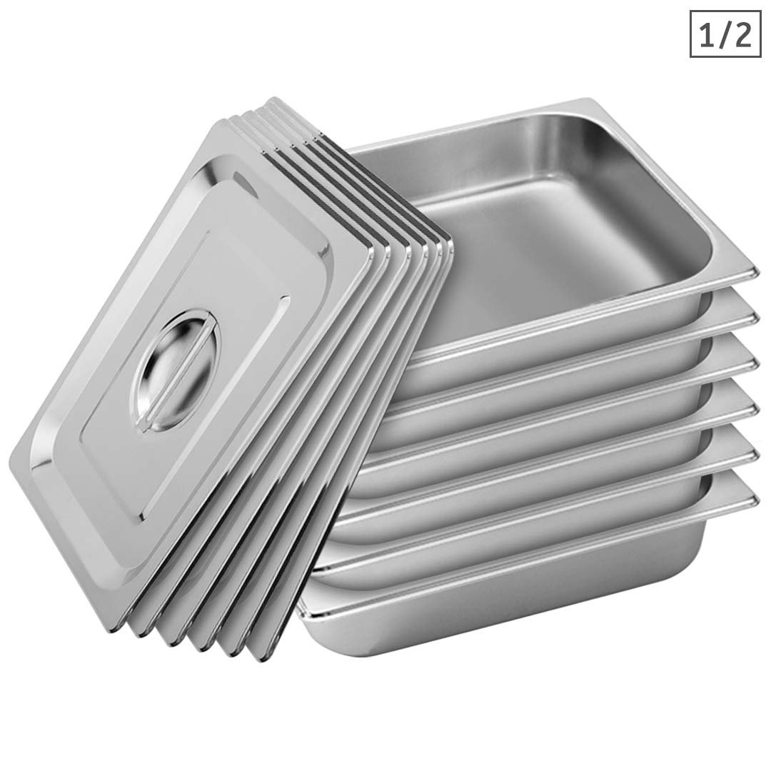 SOGA 6X Gastronorm GN Pan Full Size 1/2 GN Pan 6.5cm Deep Stainless Steel Tray With Lid - Baking Trays - GP5409wLidX6 1 SOGA 6X Gastronorm GN Pan Full Size 1/2 GN Pan 6.5cm Deep Stainless Steel Tray With Lid - AU DEPOT Buy SOGA 6X Gastronorm GN Pan Full Size 1/2 GN Pan 6.5cm Deep Stainless Steel Tray With Lid Online - Home & Living - 1 - AU Depot Free Shipping