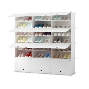 Buy SOGA 7 Tier 3 Column White Shoe Rack Organizer Sneaker Footwear Storage Stackable Stand Cabinet Portable Wardrobe with Cover Online - Furniture - 1 - AU Depot Free Shipping