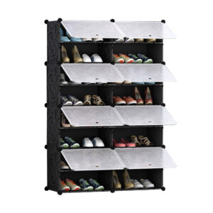 Buy SOGA 8 Tier 2 Column Shoe Rack Organizer Sneaker Footwear Storage Stackable Stand Cabinet Portable Wardrobe with Cover Online - Furniture - 1 - AU Depot Free Shipping