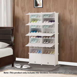 Buy SOGA 9 Tier 2 Column White Shoe Rack Organizer Sneaker Footwear Storage Stackable Stand Cabinet Portable Wardrobe with Cover Online - Furniture - 2 - AU Depot Free Shipping
