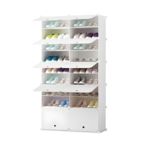 Buy SOGA 9 Tier 2 Column White Shoe Rack Organizer Sneaker Footwear Storage Stackable Stand Cabinet Portable Wardrobe with Cover Online - Furniture - 1 - AU Depot Free Shipping