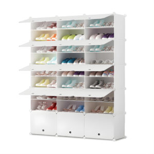 Buy SOGA 9 Tier 3 Column White Shoe Rack Organizer Sneaker Footwear Storage Stackable Stand Cabinet Portable Wardrobe with Cover Online - Furniture - 1 - AU Depot Free Shipping