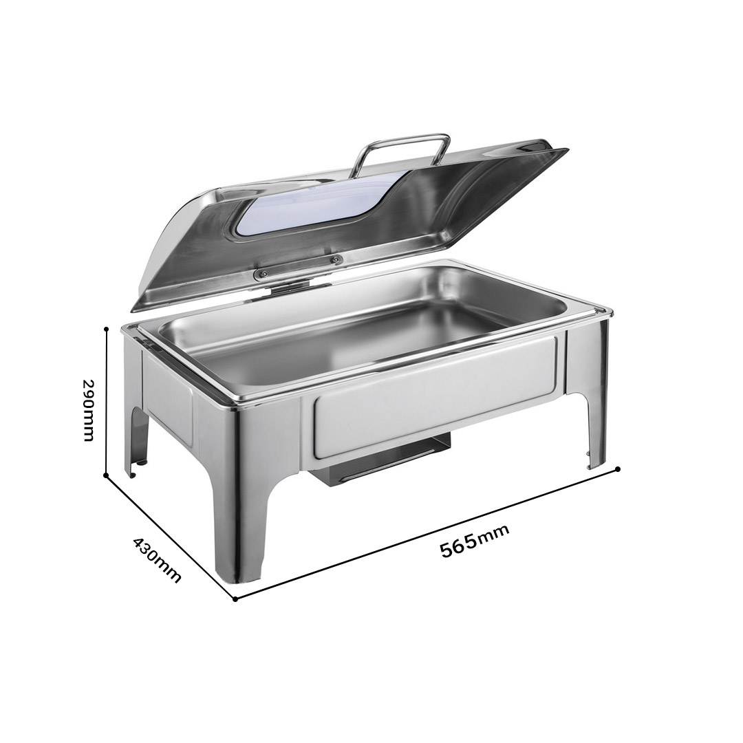 SOGA 9L Rectangular Stainless Steel Soup Warmer Roll Top Chafer Chafing Dish Set with Glass Visual Window Lid - ChafingDish0323 - Furniture - 2 - AU DEPOT SOGA Buy SOGA 9L Rectangular Stainless Steel Soup Warmer Roll Top Chafer Chafing Dish Set with Glass Visual Window Lid Online - Furniture - 2 - AU Depot Free Shipping