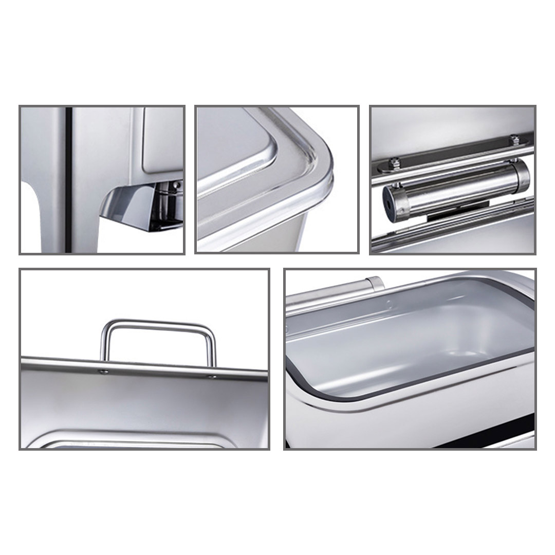 SOGA 9L Rectangular Stainless Steel Soup Warmer Roll Top Chafer Chafing Dish Set with Glass Visual Window Lid - ChafingDish0323 - Furniture - 6 - AU DEPOT SOGA Buy SOGA 9L Rectangular Stainless Steel Soup Warmer Roll Top Chafer Chafing Dish Set with Glass Visual Window Lid Online - Furniture - 6 - AU Depot Free Shipping