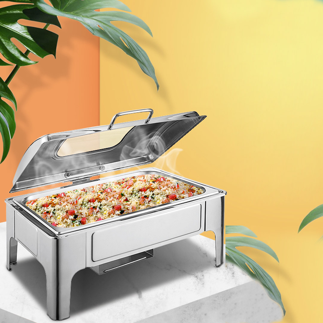 SOGA 9L Rectangular Stainless Steel Soup Warmer Roll Top Chafer Chafing Dish Set with Glass Visual Window Lid - ChafingDish0323 - Furniture - 8 - AU DEPOT SOGA Buy SOGA 9L Rectangular Stainless Steel Soup Warmer Roll Top Chafer Chafing Dish Set with Glass Visual Window Lid Online - Furniture - 8 - AU Depot Free Shipping