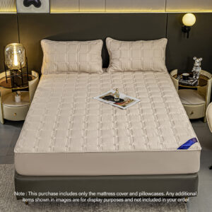 Buy SOGA Beige 183cm Wide Mattress Cover Thick Quilted Stretchable Bed Spread Sheet Protector with Pillow Covers Online - Home & Living - 2 - AU Depot Free Shipping