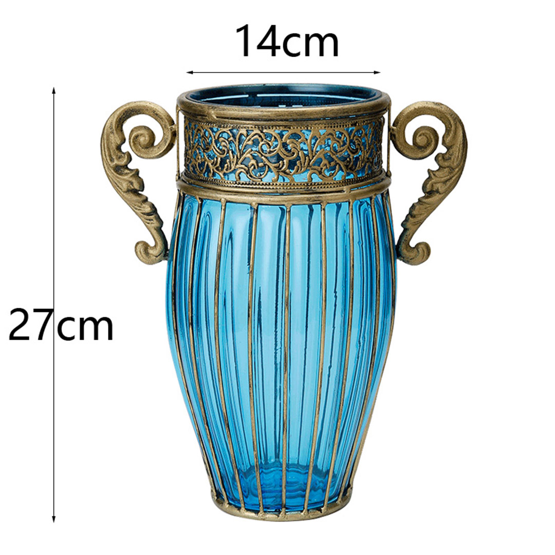 Buy SOGA Blue Colored Glass Flower Vase with 8 Bunch 5 Heads Artificial Fake Silk Rose Home Decor Set Online - Home & Living - 2 - AU Depot Free Shipping