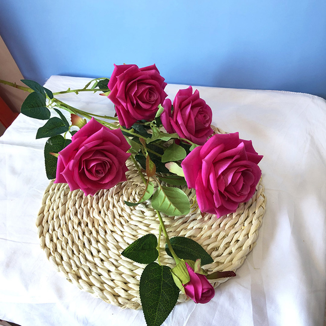 Buy SOGA Blue Colored Glass Flower Vase with 8 Bunch 5 Heads Artificial Fake Silk Rose Home Decor Set Online - Home & Living - 3 - AU Depot Free Shipping