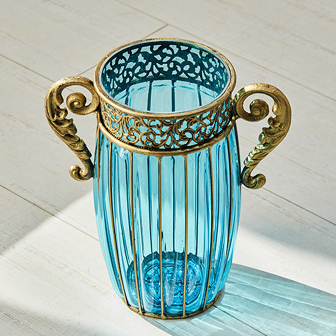 Buy SOGA Blue Colored Glass Flower Vase with 8 Bunch 5 Heads Artificial Fake Silk Rose Home Decor Set Online - Home & Living - 7 - AU Depot Free Shipping