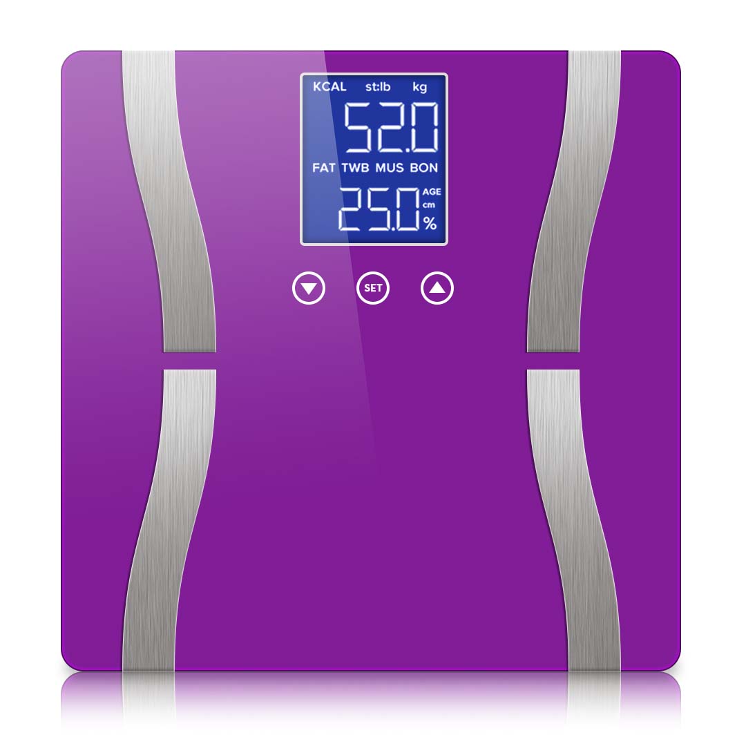 SOGA Glass LCD Digital Body Fat Scale Bathroom Electronic Gym Water Weighing Scales Purple - - BodyFatScalePurple 1 SOGA Glass LCD Digital Body Fat Scale Bathroom Electronic Gym Water Weighing Scales Purple - AU DEPOT Buy SOGA Glass LCD Digital Body Fat Scale Bathroom Electronic Gym Water Weighing Scales Purple Online - home & living > bathroom > bathroom accessories > bathroom scales - 1 - AU Depot Free Shipping
